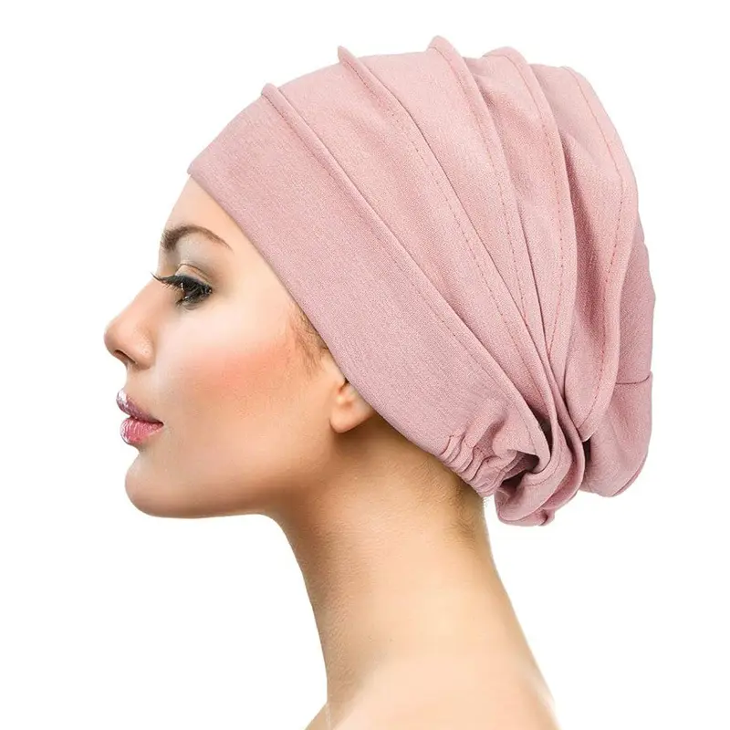 Gorro de dormir para mulheres, chapéu de material elástico macio para proteger o couro cabeludo, turbante de poliéster