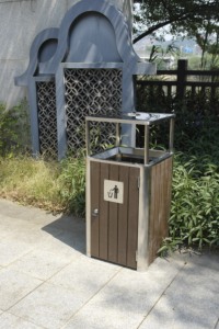 Woodview <span class=keywords><strong>Metal</strong></span> çöp kutusu ile sürdürülebilir açık dikdörtgen çöp tenekesi paslanmaz demir çelik Park sokak ayakta yapısı - Product Image 4