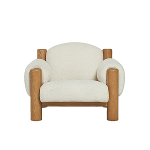 Fauteuil de salon en bouclette capitonné de luxe avec structure en bois massif pour salon ou salle de séjour, assise très confortable - Product Image 1