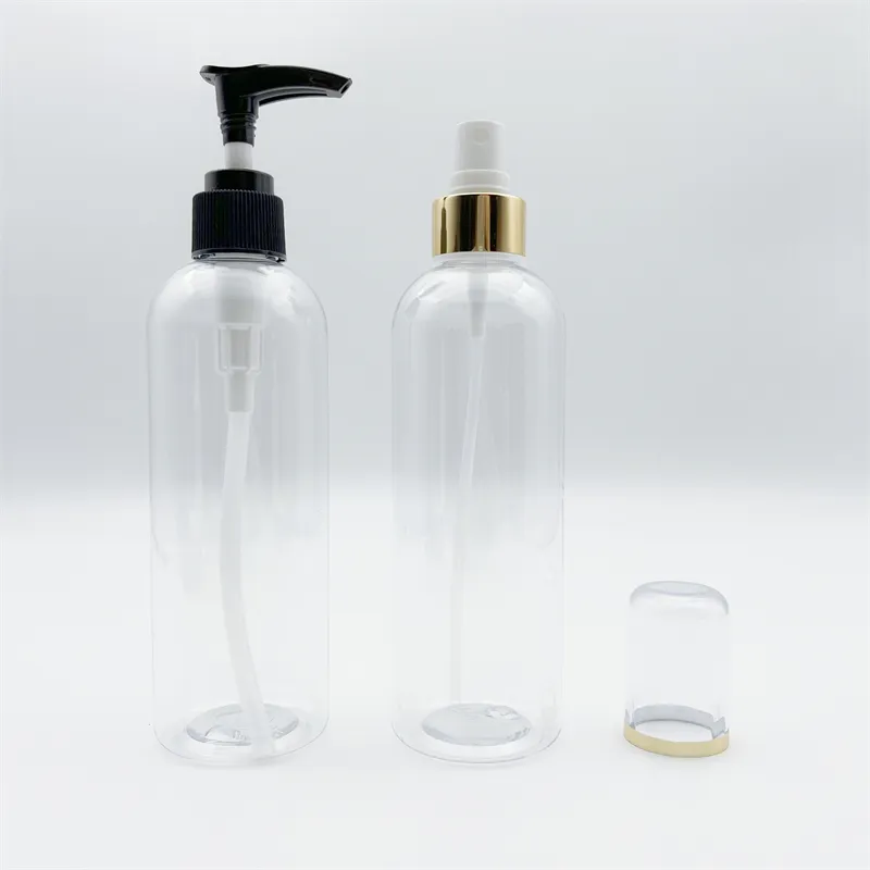 Bottiglia di disinfettante per le mani in plastica trasparente 24/410 personalizzata diretta dalla fabbrica cinese 250ml con pompa Spray a nebbia dorata