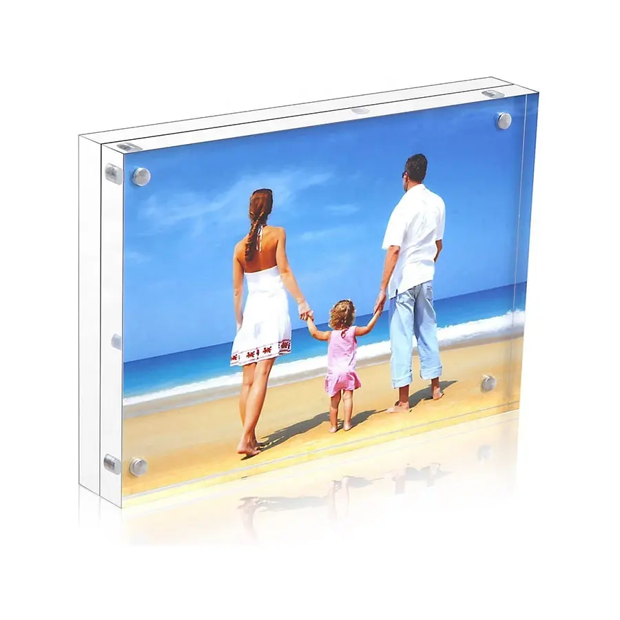 Custom acrylic cube wall picture frame magnetic photo frame bulk with stand
