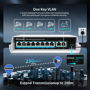 สวิตช์ PoE 8พอร์ตกันน้ำสำหรับกล้อง IP ไร้สาย48V รองรับ IEEE 802.3AF/AT สวิตช์เครือข่ายสำหรับกล้อง IP/AP แบบไร้สาย - Product Image 3