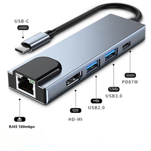 5in1 USB <strong>Type</strong> C Gigabit Adapter with 2 Port PD Hub Networt Ethernet RJ45 Lan for 10/100Mbps Wired <strong>Computer</strong> Accessory - Product Image 6