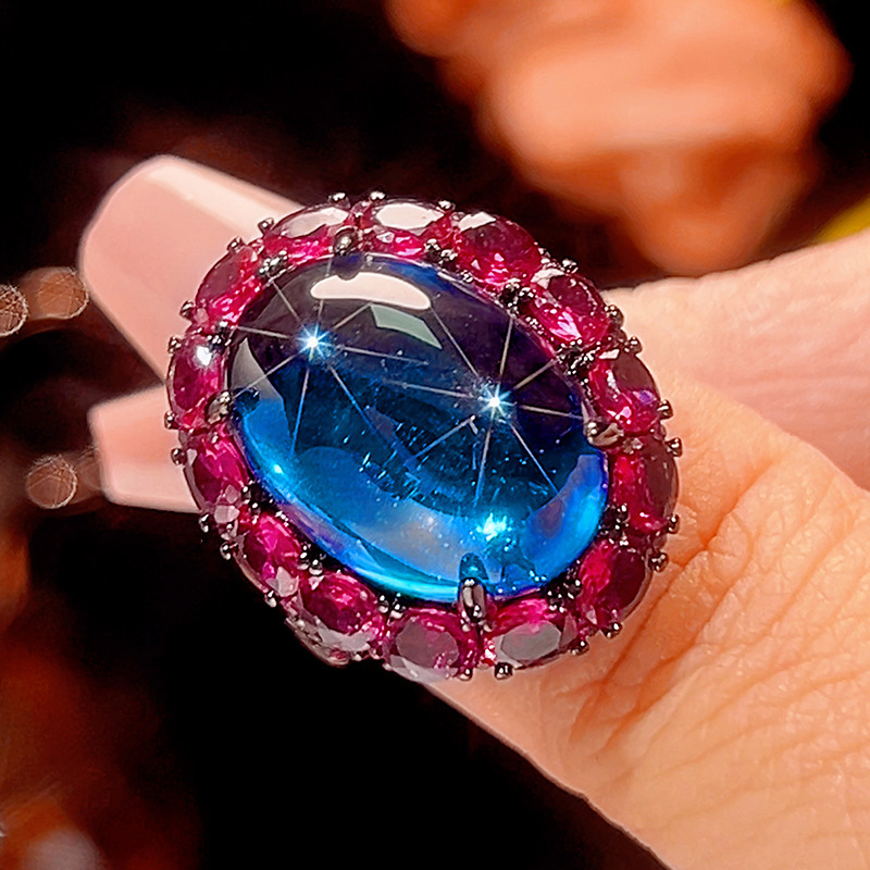 Bague en cristal pointu bleu - Taille ajustable