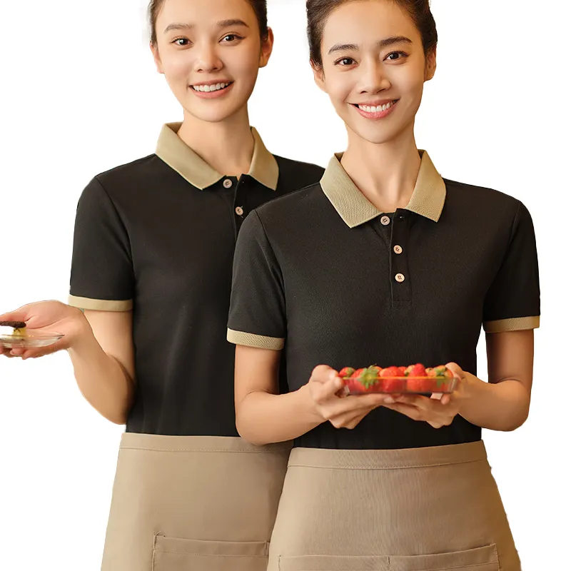 Women's Blouses Shirts Cool Waiters Uniforms Short Sleeve Cafe Bar Work Shirt Kitchen Waitress Uniform Restaurant