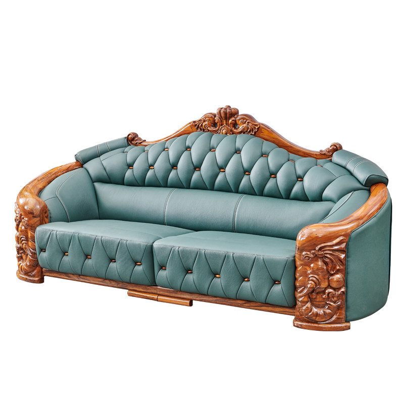 Black walnut wood four-seater sofa