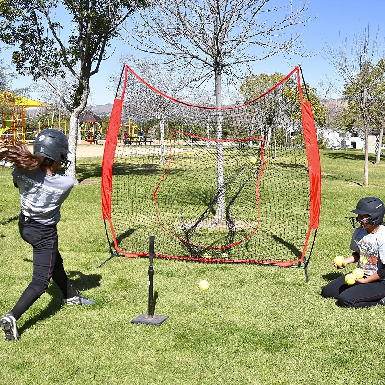 Red de práctica de Softball personalizada, malla de béisbol portátil de alta calidad con marco de lazo, 7x7