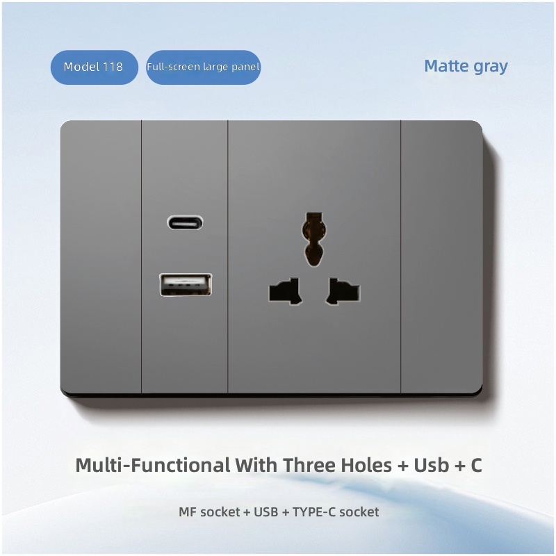 Enchufe multifuncional+USB+Tipo-C