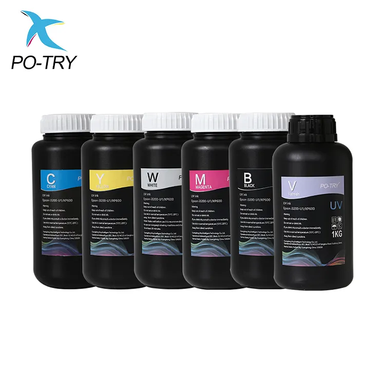 PO-TRY 저렴한 가격 1L DX5 DX6 DX7 프린트 헤드 UV 평판 프린터 잉크 친환경 솔벤트 UV 잉크