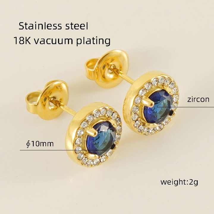 18K Gold Plated Stainless Steel Stud Earrings Heart Square Round Stud Earring for Women Cubic Zirconia Birthstone