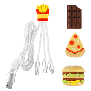 Funny Food Fries Design USBC 4 in 1 Charger Cord Dual <strong>Input</strong> Nylon Braid Universal Multi USB 4 in 1 Charging Cable