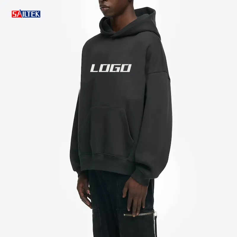 2024 kustom logo streetwear bulu polos hoodie Pria kualitas tinggi pullover kosong hitam hoodie pria