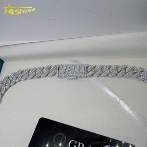 Pass Tester VVS Moissanite Lab elmas gümüş 925 küba kolye ve zincir Hip Hop buzlu Out takı 10mm küba Link zinciri - Product Image 4