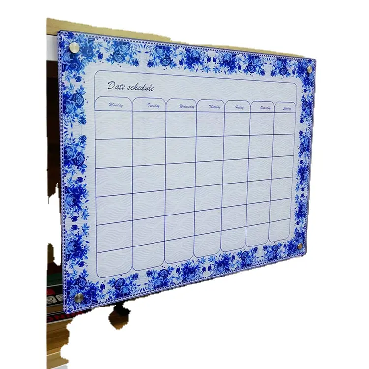 Tableau de table effaçable à sec magnétique à message en acrylique imprimé personnalisé et calendrier blancs pour réfrigérateur