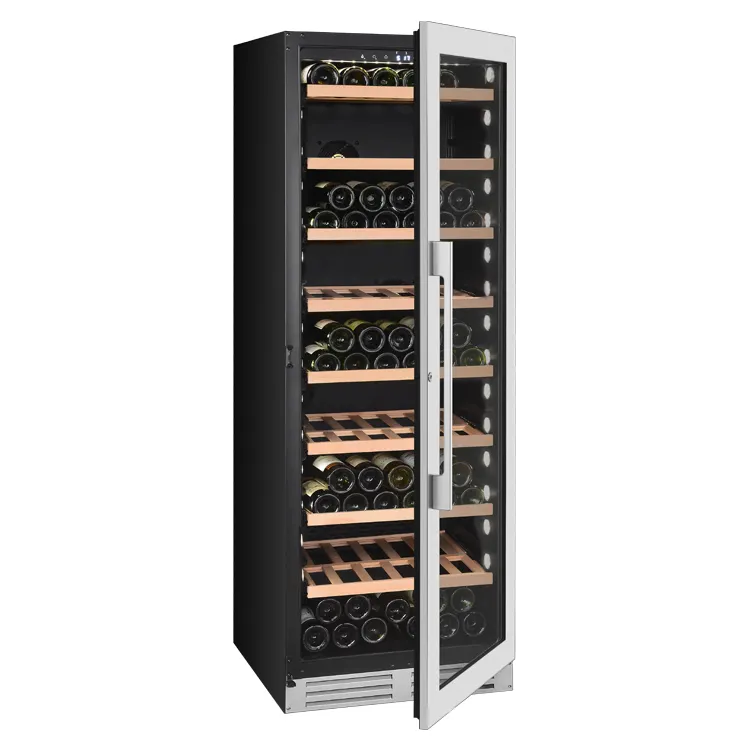 Table de rangement rouge haut comptoir réfrigérateur à vin vertical en acier inoxydable noir électrique température électronique cave à vin
