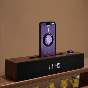 USBデスクトップオーディオスピーカーBluetooth用木製時計付きホームオフィス & ゲーム用コンピュータアクセサリ家電 - Product Image 1