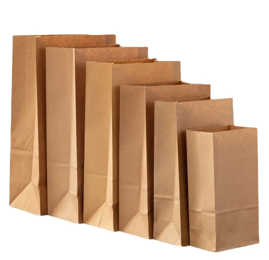 Переработанный на заказ коричневый пакет из крафт-бумаги для пищевых продуктов, одноразовый с вашим собственным логотипом