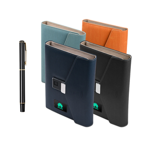 Bloqueo de código secreto Tamaño A5 Notebook Inalámbrico 16GB Unidad USB Logotipo de luz brillante personalizado Banco de energía de cuero PU diario Organizador de oficina - Product Image 1