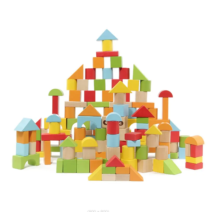 Ahşap yapı taşları Set-4 renk ve 9 şekil içinde 100 blok, bebek çocuk eğitim yığını oyuncaklar