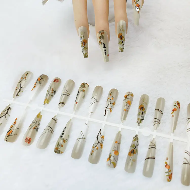 Suministros profesionales para uñas Juego de puntas de uñas postizas acrílicas con pegamento de diferentes diseños