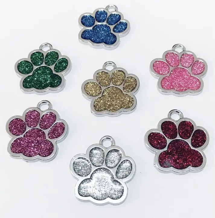 Aangepaste metal voetafdrukken hond tag Glitter huisdier tag diamond kat tag