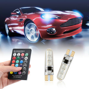 2XウェッジライトT10W5W RGBLED電球DC12V 50506SMDストロボフラッシュ車内装飾ライト自動リモコン照明用 - Product Image 1