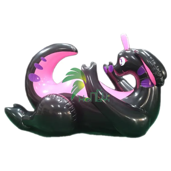 Boneca inflável do dragão do pvc, balão preto brilhante, brinquedos de desenho animado