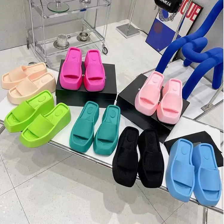 women Summer slippers female super high heel sandals shoes Casual solid color sloping heel thick sole sandals