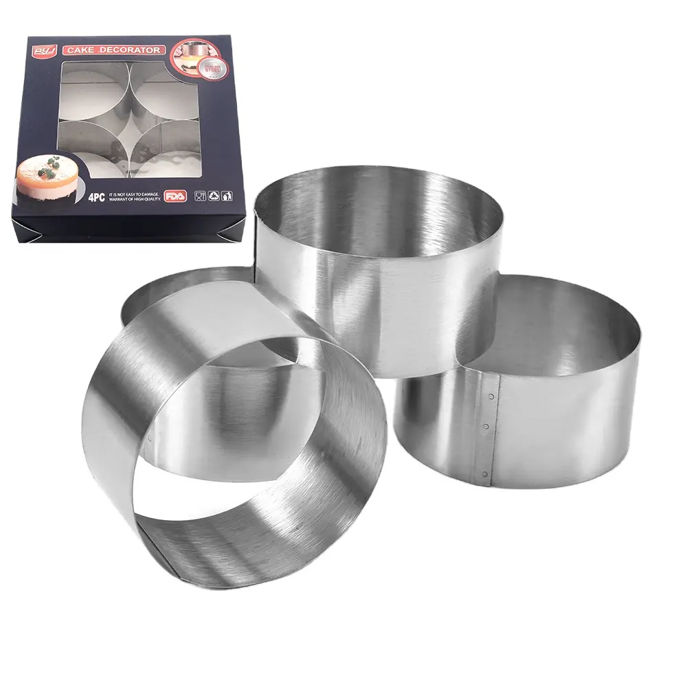 Factory price 4 pcs set 3 inches stainless steel round mousse cake mold ring