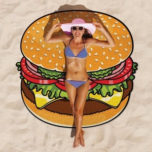 Sıcak satış fantezi Hamburger desen çizgili Donut Pizza yuvarlak hızlı kuru özel plaj havlusu - Product Image 1
