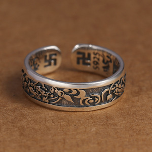 Großhandel S925 Sterling Silber Ring für Männer und Frauen Retro verstellbare Öffnung Einfache Vajra Muster Ring buddhistischen Schmuck