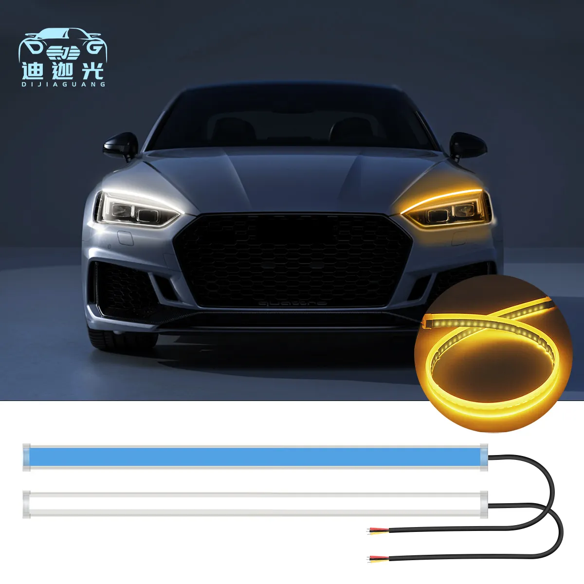 12V universel blanc jaune 30cm 45cm 60cm lumières LED décoratives DRL clignotant bande de feux de jour pour phare de voiture