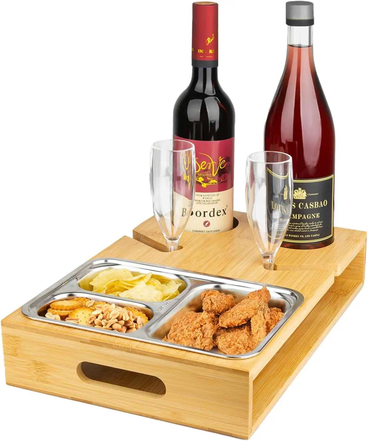 Huis Woonkamer Hout Bamboe Bank Bar Snackbox Caddy Tray Organizer Bank Lade Met Wijnglas Houders