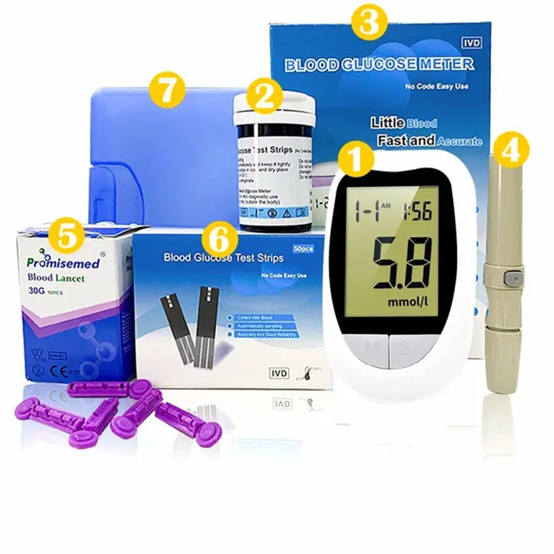 ホットセール多機能血糖モニターメーター糖尿病テストキット大画面スマートコード無料テストストリップ紙