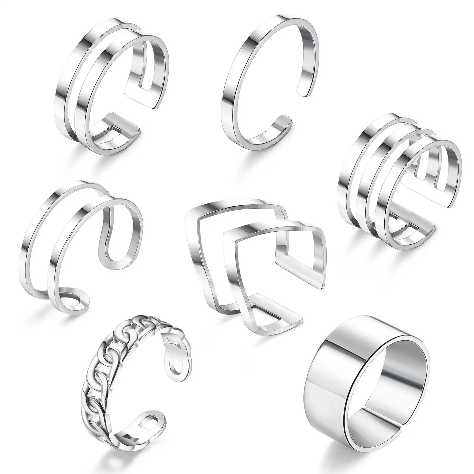 7 pièces anneaux d'orteil manchette ouvert été Knuckle pied géométrique réglable argent acier inoxydable mode bijoux orteil anneau