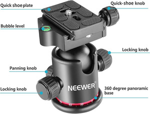 Neewer หัวบอลขาตั้งกล้อง ° 360พาโนรามาพร้อมกับ1/4 "สกรู3/8" ตัวยึดแบบเกลียวและตัวยึดแบบปลดเร็วทำจากโลหะ - Product Image 4