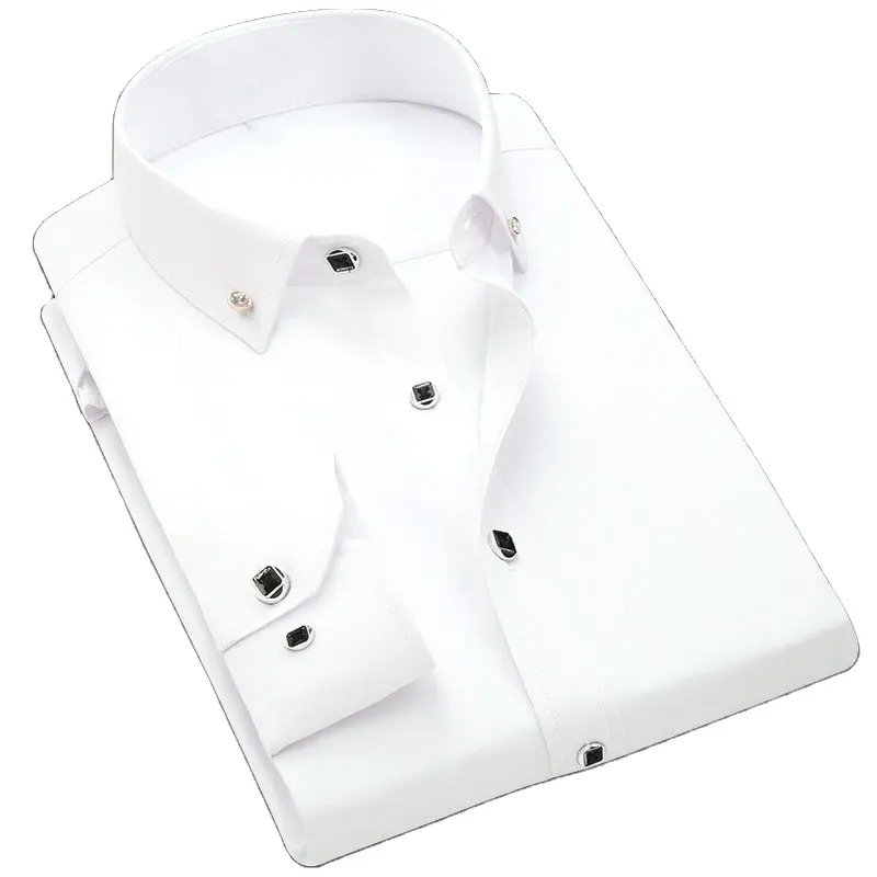 Chemise Slim Fit de haute qualité pour hommes chemise boutonnée à manches longues en coton blanc chemise décontractée habillée