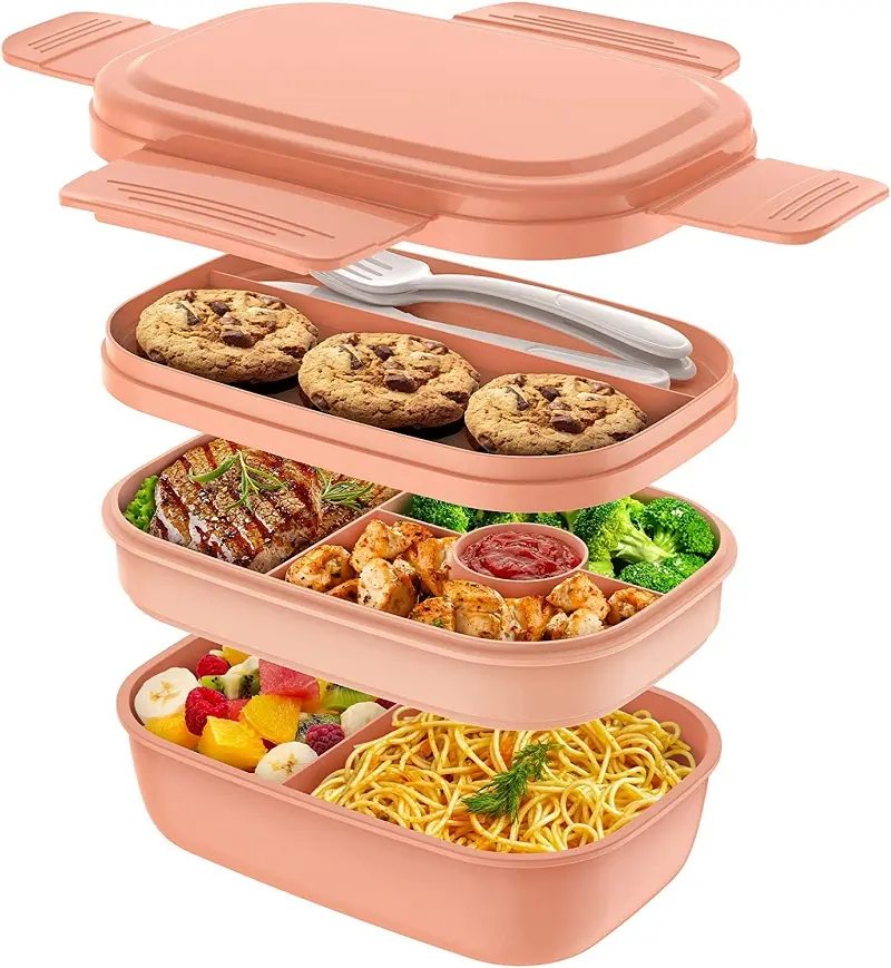 Caixa de almoço de salada multicompartimentos, venda quente de caixa de almoço dupla camada de camada, cofre, microondas, almoço