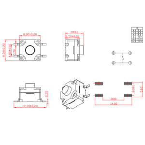 YZA-G017 8*8*6.5-20MM 4Pin yama su geçirmez SMD anahtar anahtarları su geçirmez dokunsal anahtarı - Product Image 6