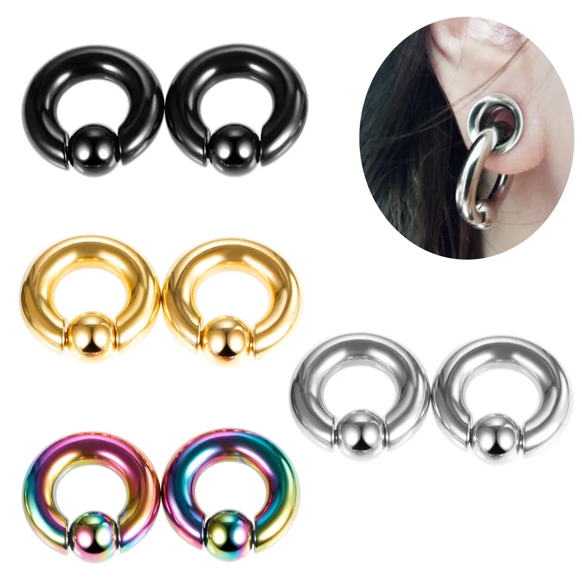 Piercing de acero inoxidable para la oreja, aros quirúrgicos de gran calibre, tamaño de grano cautivo, anillo PA Tragus BCR, 1 unidad, 2023