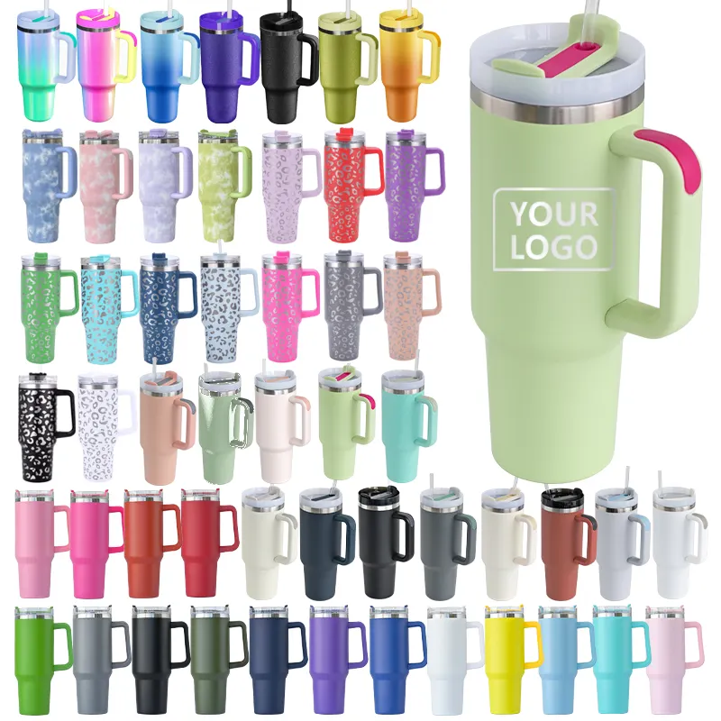 Logo personalizzato 40oz doppia parete in acciaio inox 30oz Quencher H2.0 tazza da viaggio tazza Thermos con manico e paglia