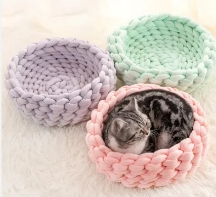 Lavável Handmade Tweed Rodada Gaiola Rattan Modern Bowl Shapewoven à mão Cat Nest Malha Pet Bed para cão e gato