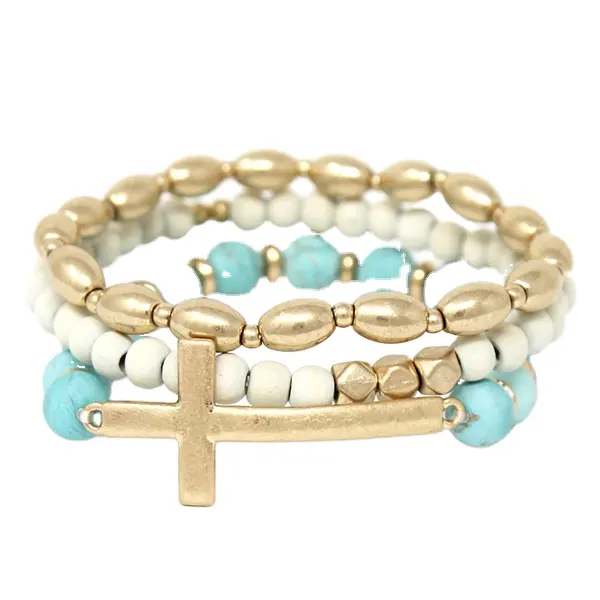 turquoise bead rosary three layered Bracelet