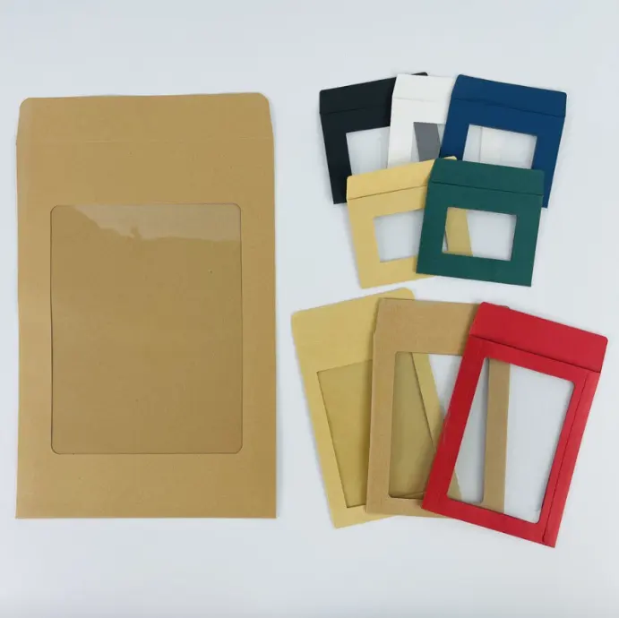 Конверт из крафт-бумаги с прозрачным окошком, картонные конверты с двойным окошком для деловых почтовых отправлений
