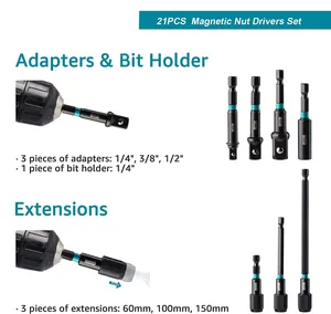 21PCS Magnetic Screwdriver Bits Set Nut Driver Set Reparação Ferramentas Screwdriver Set