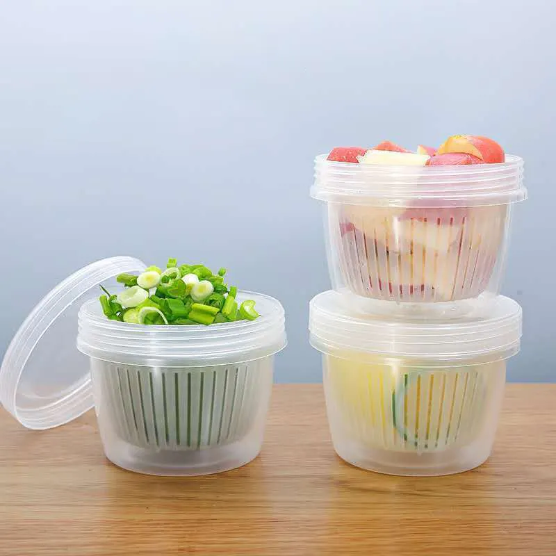 DD1105 주방 야채 스토리지 주최자 마늘 신선한 녹색 양파 드레인 밀봉 플라스틱 상자 냉장고 Crisper 유지