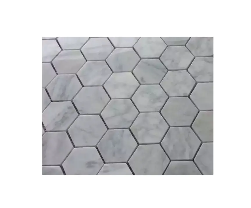 Mosaico de mármol hexagonal para piscinas y fuentes al aire libre, azulejo de mosaico blanco y gris de 48x48mm, Carrara