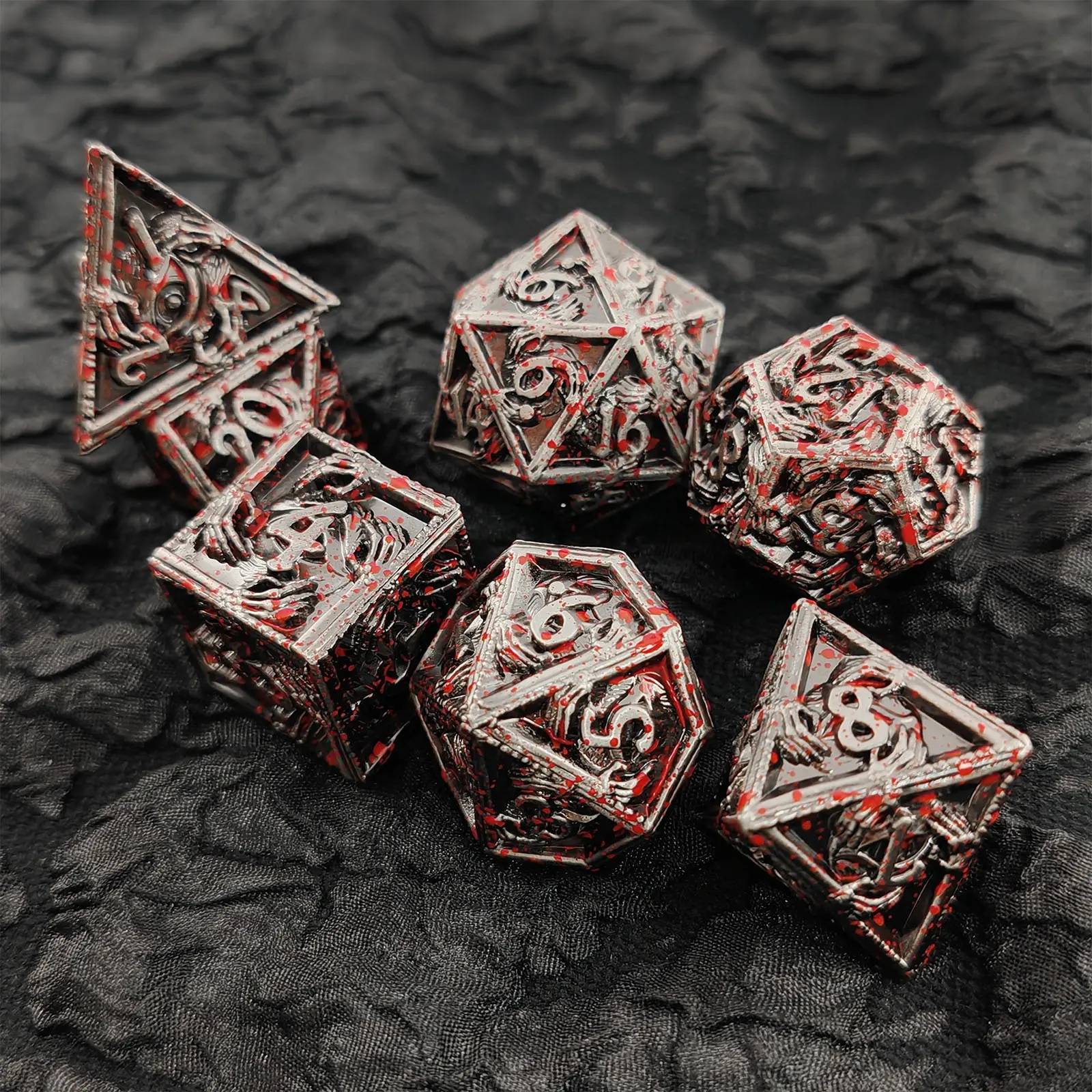 Personalizado Poliédrico Crânio Mão Elemental Dice Set Roleplaying Tabletop Acessórios dnd Solid Metal Dice Set