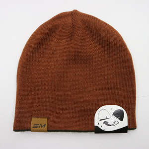 Private Label Reversible Two Side Acrylic Wool Blended Waffle Jacquard Knit Winter Beanie Hat Skull <strong>Toque</strong> With Custom Hang Tag