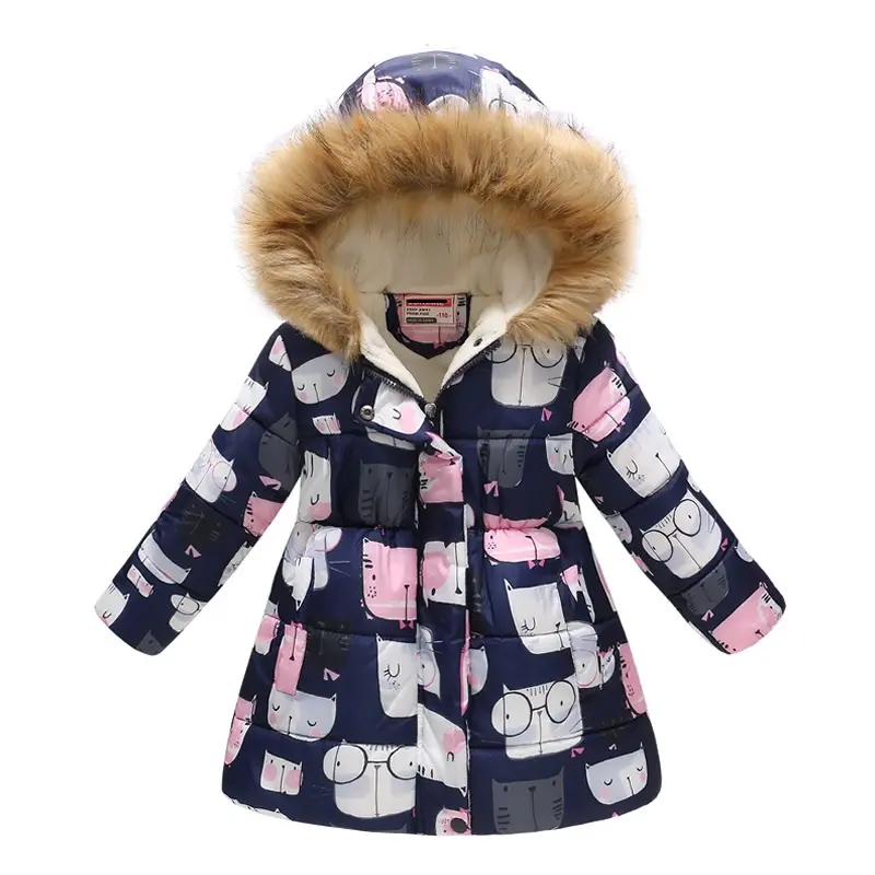 Ropa de la Unión del mercado para niños, abrigo de invierno para niñas, chaqueta gruesa de algodón con capucha para Otoño e Invierno